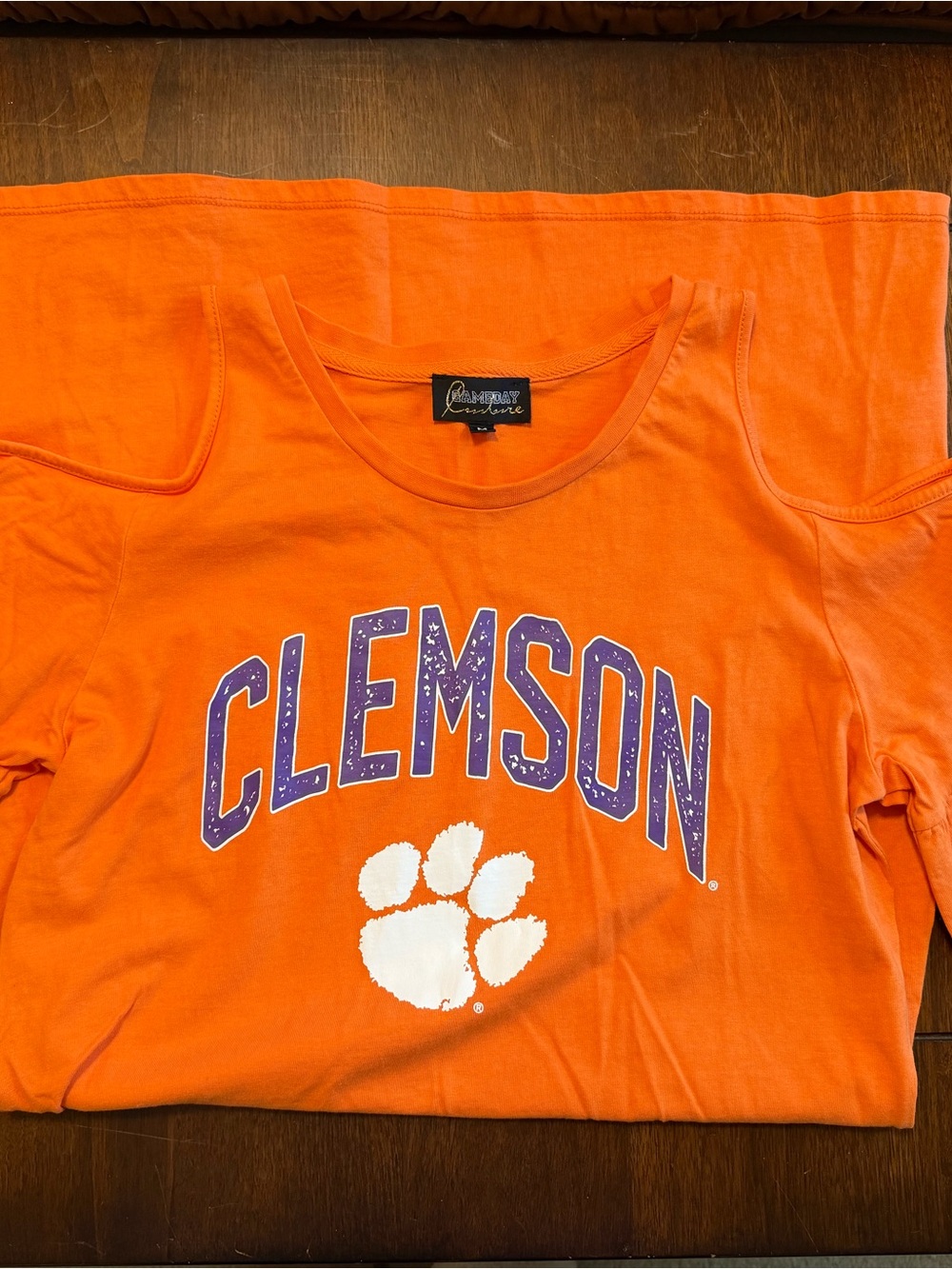 Clemson Orange Cold-Shoulder Tee with Paw Graphic